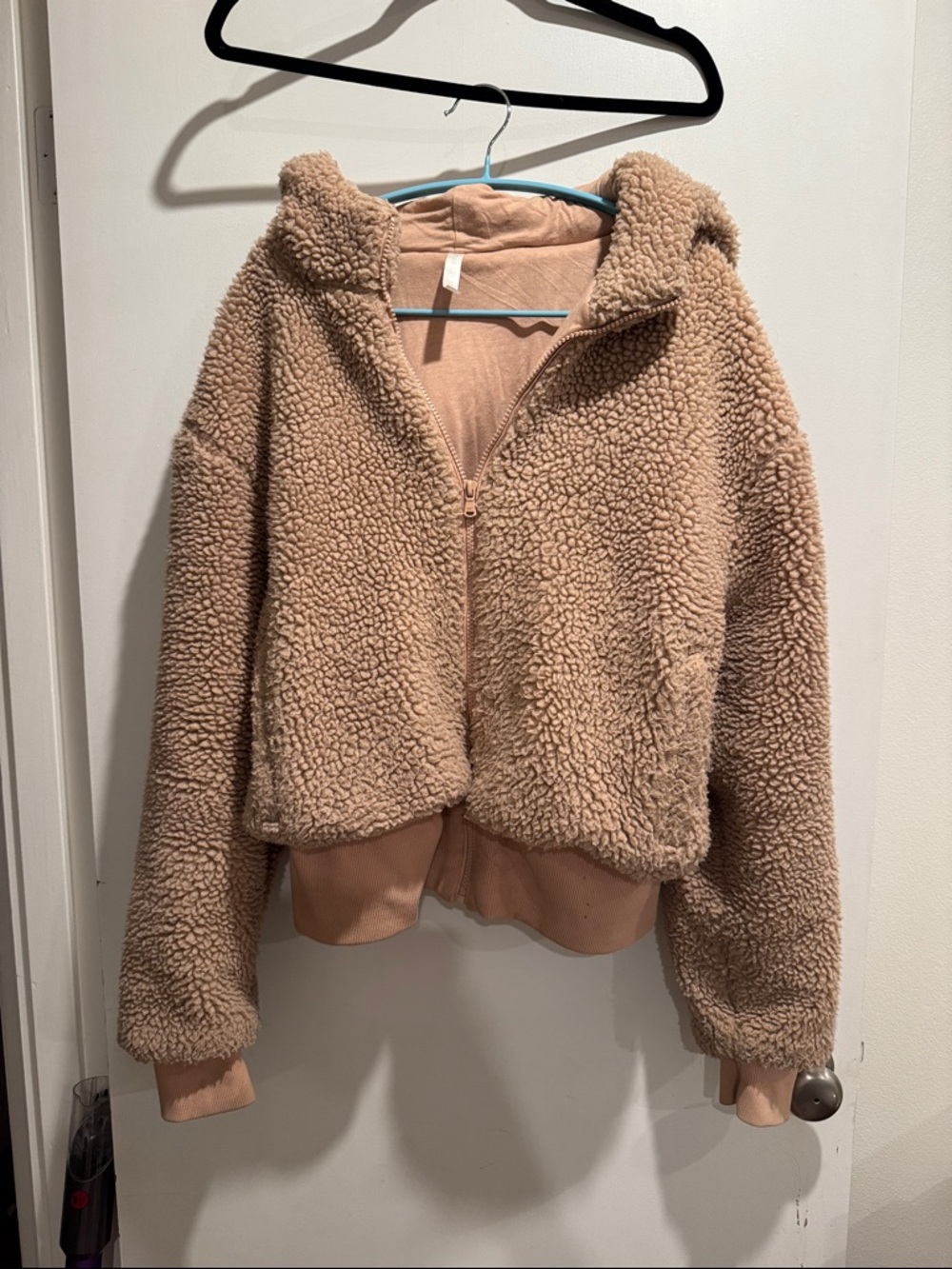 Fabletics Teddy Zip Hoodie in Tan